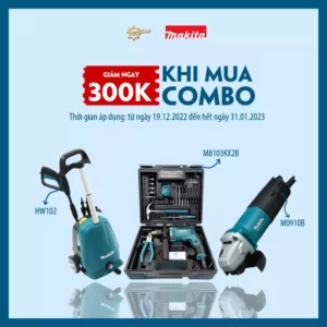 [GIẢM NGAY 300K] COMBO MAKITA: Máy khoan búa M8103KX2B (set phụ kiện) + Máy xịt rửa HW102 + Máy cắt cầm tay M0910B
